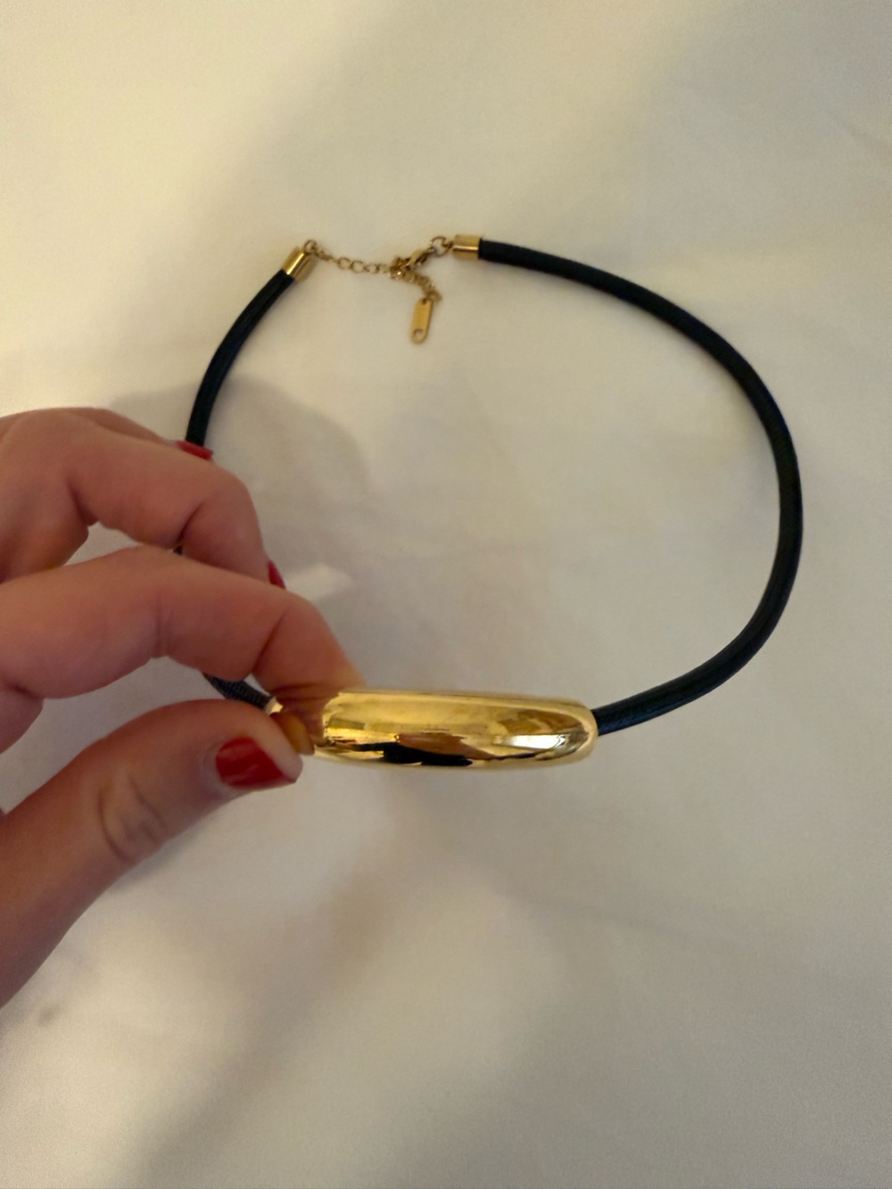 Gold Accent Black Cord Choker Necklace by